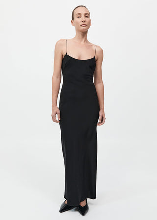 Fine Chain Silk Slip Dress, Black