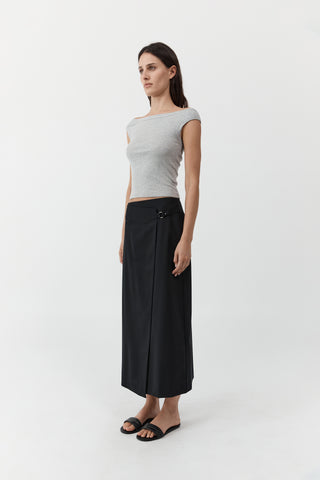 Tailored Wrap Skirt, Black
