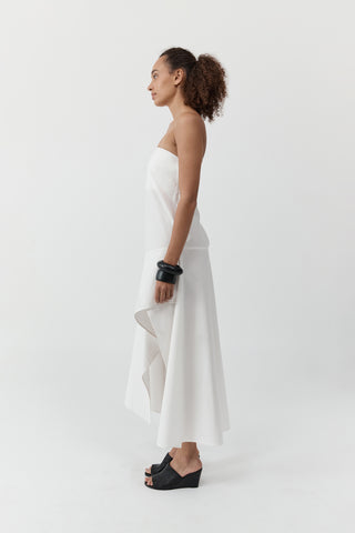 Oxford Strapless Asymm Dress, White