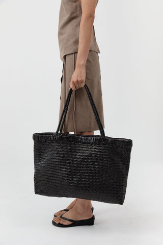 Wide Bagu Woven Tote, Black