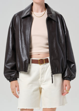 Bubble Hem Bomber Jacket, Chocolate