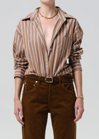 Thea Boyfriend Shirt, Copper Stripe