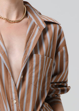 Thea Boyfriend Shirt, Copper Stripe