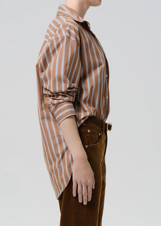 Thea Boyfriend Shirt, Copper Stripe