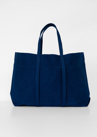 Washed Canvas 6 Pockets Tote Large, Blue