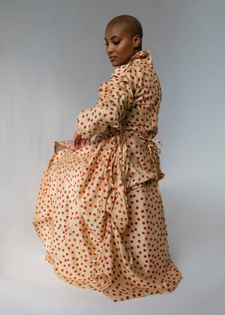 Blockprint Dot Rucha Dress, Red / Beige