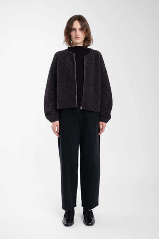 Boucle Zip Cardigan, Charcoal