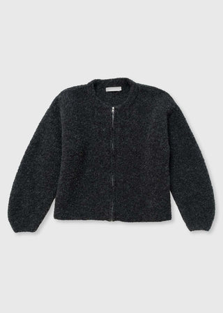Boucle Zip Cardigan, Charcoal