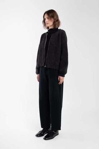 Boucle Zip Cardigan, Charcoal