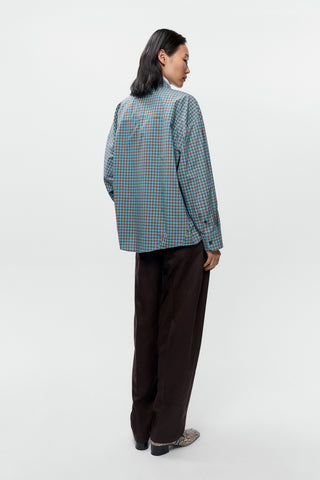 Checked Oversized Shirt, Turquoise