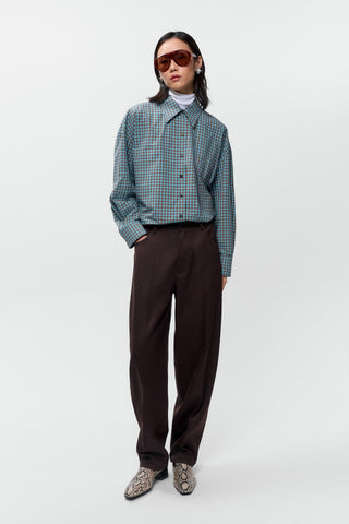 Checked Oversized Shirt, Turquoise