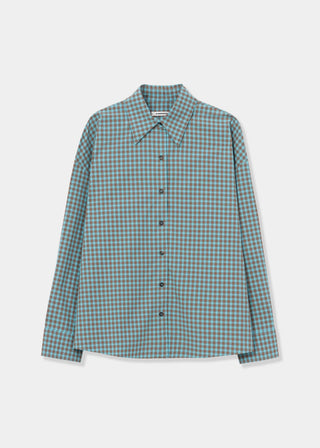 Checked Oversized Shirt, Turquoise