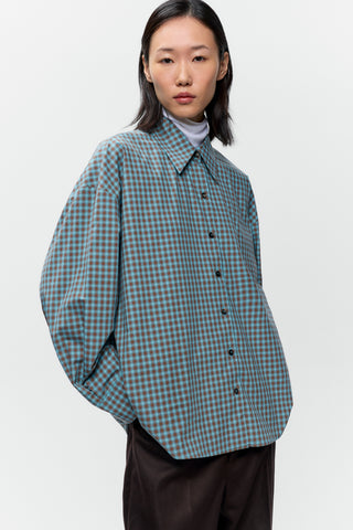 Checked Oversized Shirt, Turquoise