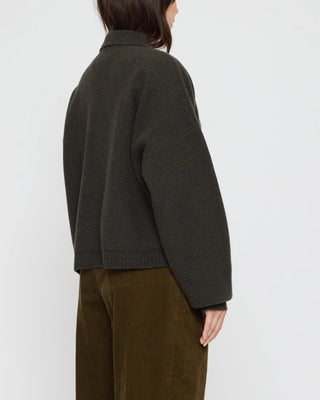Collared Cropped Cardigan, Olive Brown