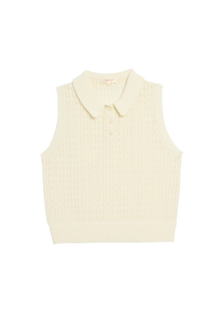 Cindy Crochet Polo Top, Off White