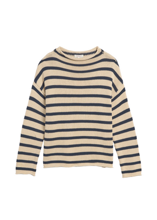 Lamis Stripe Cotton Sweater, Natural/Navy