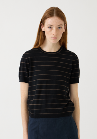 Luca Stripe Superfine Top, Black/Cocoa
