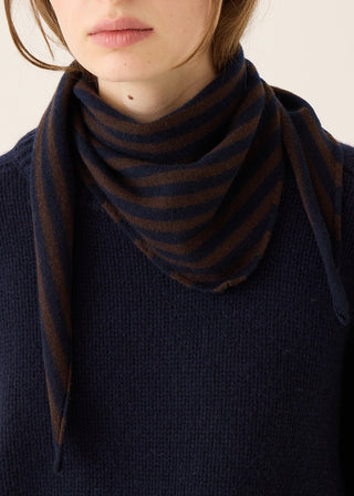 Nessa Stripe Small Cashmere Bandana, Navy/Espresso