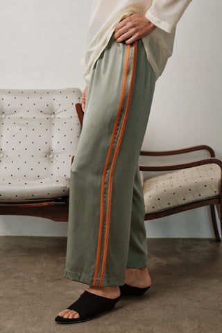 The Silk Stripe Crop Pant, Dill/Apricot