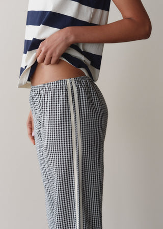 The Cotton Gingham Stripe Crop Pant, Jet