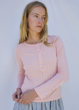 Henley Tee, Conch Pink