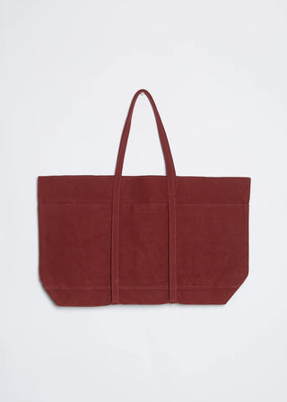 Washed Canvas 6 Pockets Tote Medium, Burgundy