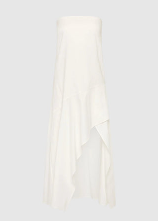 Oxford Strapless Asymm Dress, White