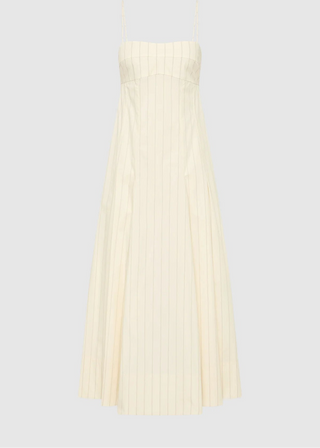 Everyday Cotton Pleat Dress, Ecru Stripe