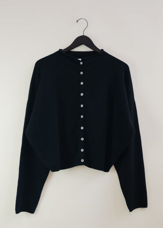 Wool Peri Shrunken Cardigan, Black