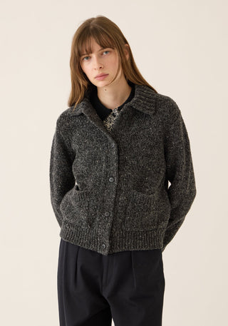 Julien Confetti Wool Alpaca Cardigan, Dark Grey Multi