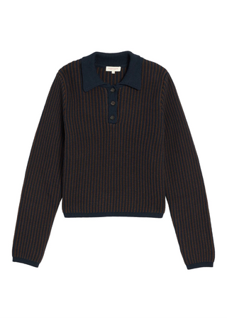 Kat Cotton Polo Sweater, Espresso Navy
