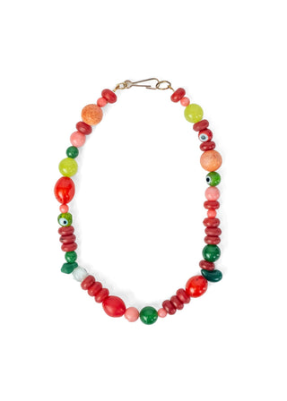 Necklace #8, Red, Green and Coral