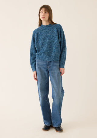 Margot Speckled Wool Alpaca Sweater, Peacock
