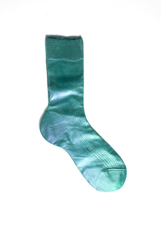 One Ribbed Laminated Socks, Turquoise