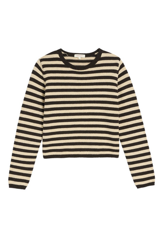 Melina Stripe Cotton Cashmere Sweater, Oatmeal Espresso