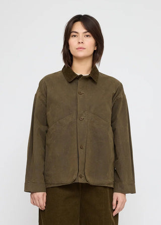 Panel Pockets Shirt Jacket, Waxed Olive Brown