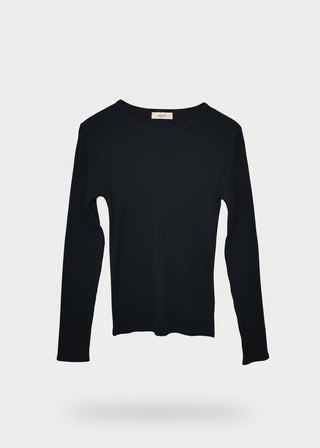 Cotton Ribbed Pullover, Black
