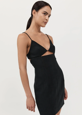 Linen Bra Mini Dress, Black