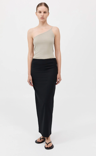 Raw Edge Column Maxi Skirt, Black