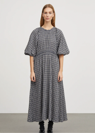 Carola Dress, Navy/Beige Check