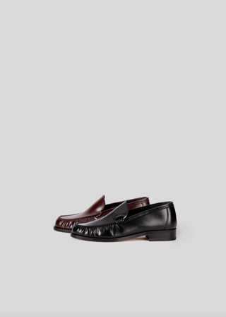 Model 67 Ruched Loafer in Boxed Leather, Bordeaux