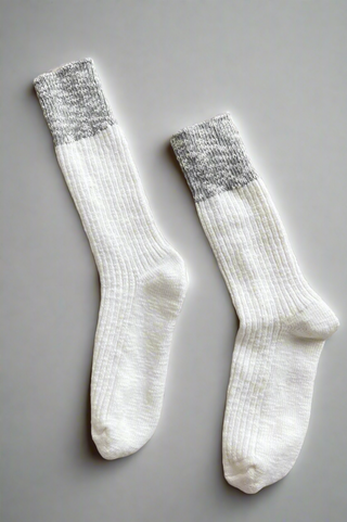 Color Block Cottage Socks, White Linen/Ht. Grey