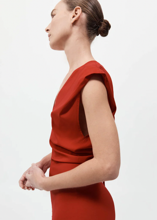 Plunge Drape Dress, Rosso