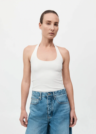 Rib Halter Top, White