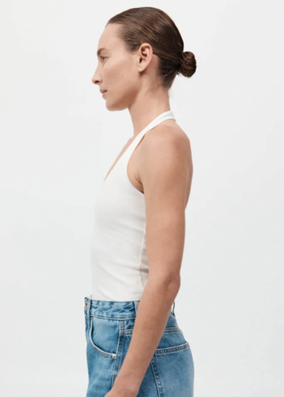 Rib Halter Top, White