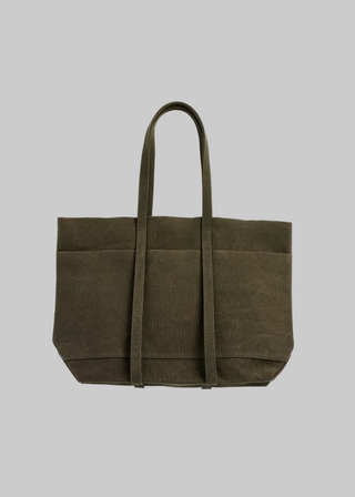 Washed Canvas 6 Pockets Tote Large, Olive