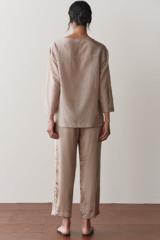 The Silk Stripe Crop Pant, Shitake/Creme