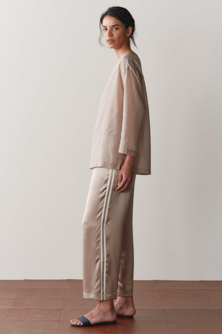 The Silk Stripe Crop Pant, Shitake/Creme