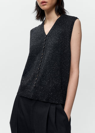 Silk & Wool Flecked Waistcoat, Black