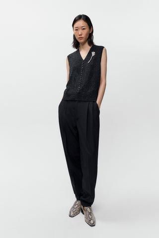 Silk & Wool Flecked Waistcoat, Black